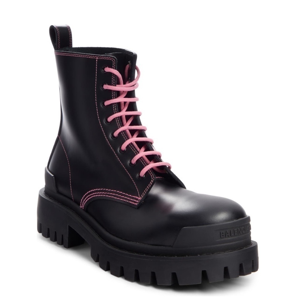 New Balenciaga Strike Ankle Combat Boots in Black and Fluo Pink Size 36